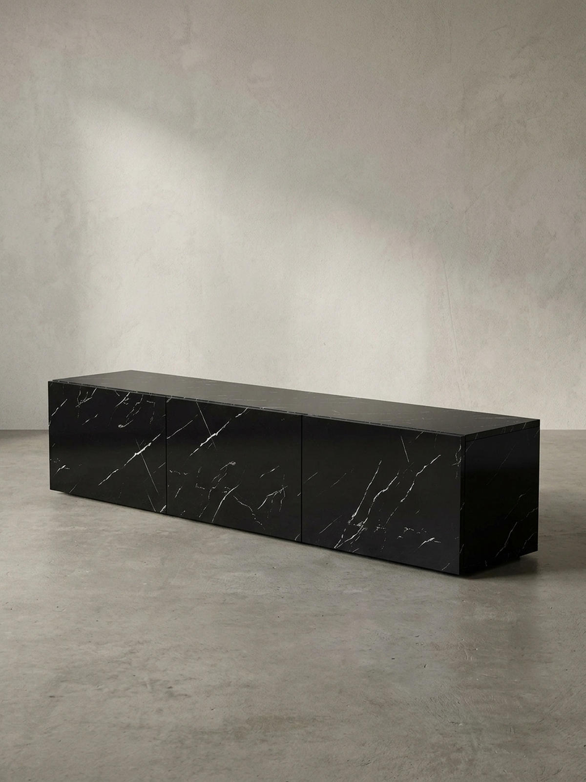 TV-LOWBOARD hängend groß, Marmor-Optik, Klapptüren, modern, Schwarz 160x30x30 cm - Schwarz, Metall (160/30/30cm) - KADIMA DESIGN