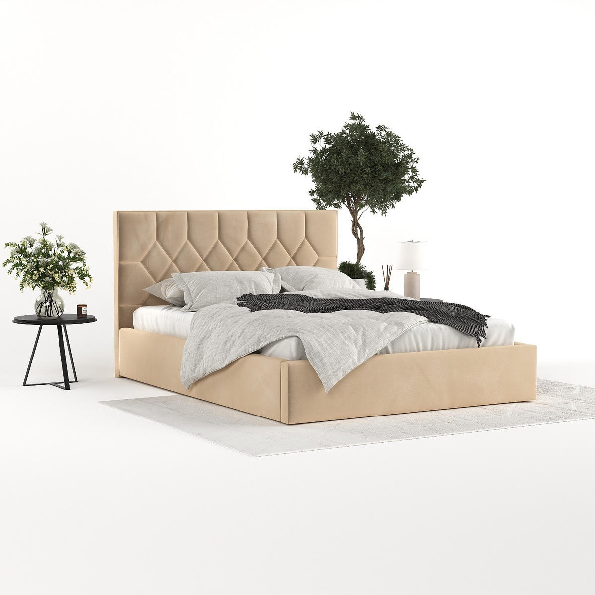 POLSTERBETT Brisa 140/200 cm Beige im Kronos Stoff - Beige/Schwarz, Holz/Holzwerkstoff (140/200cm) - AltaBeds