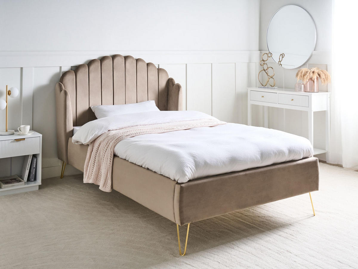 BETT mit Lattenrost 120/200 cm Taupe Ambillou - Taupe/Goldfarben, Textil (120/200cm) - Beliani