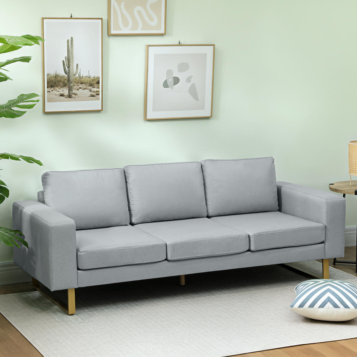 3-SITZER-SOFA Polyester Schaumstoff Hellgrau - Hellgrau, Kunststoff (82/78/200cm) - HOMCOM