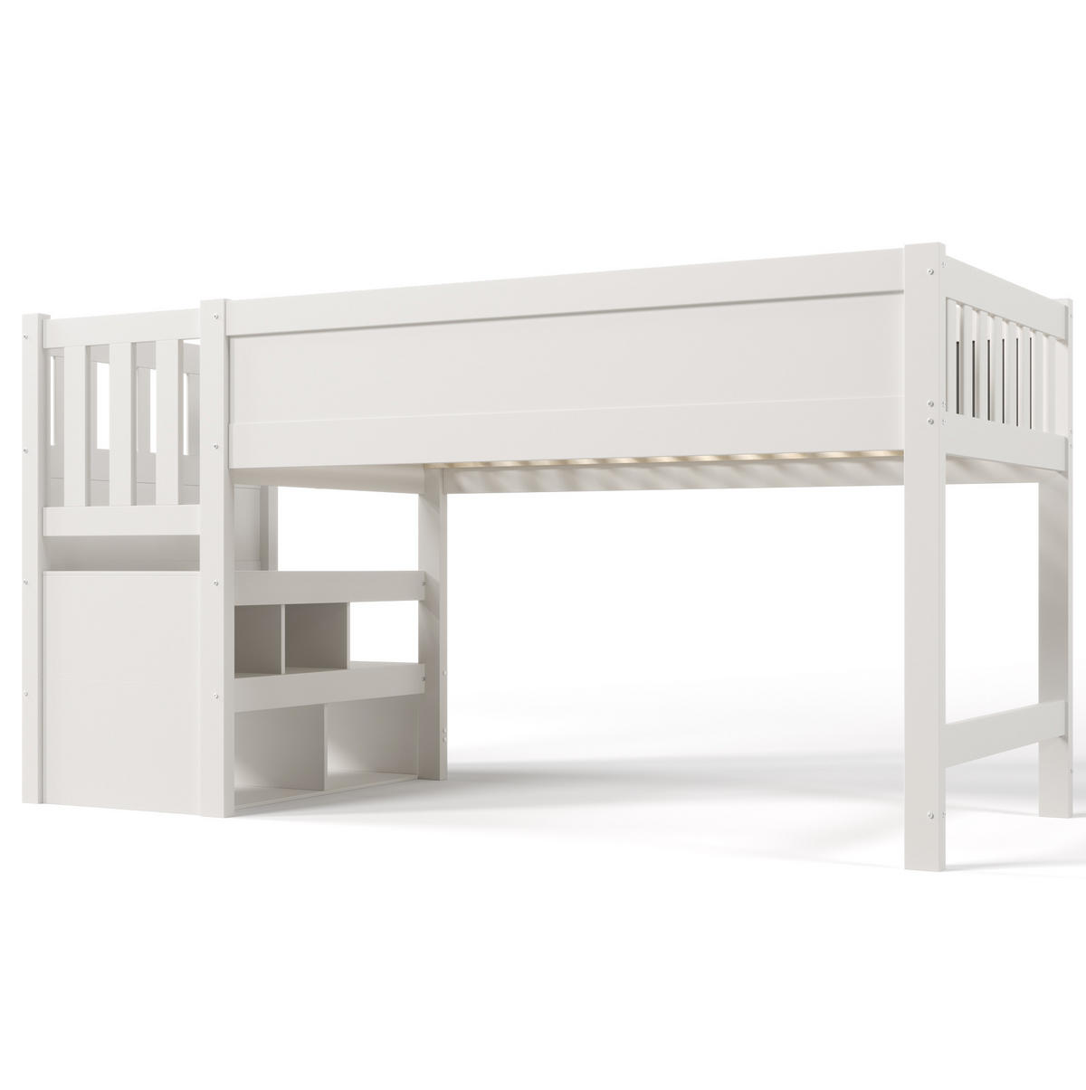 HOCHBETT 90/200 cm aus Massivholz und MDF mit Tafel und Treppenregal Weiß - Weiß, Holzwerkstoff (90/200cm) - Modenvie