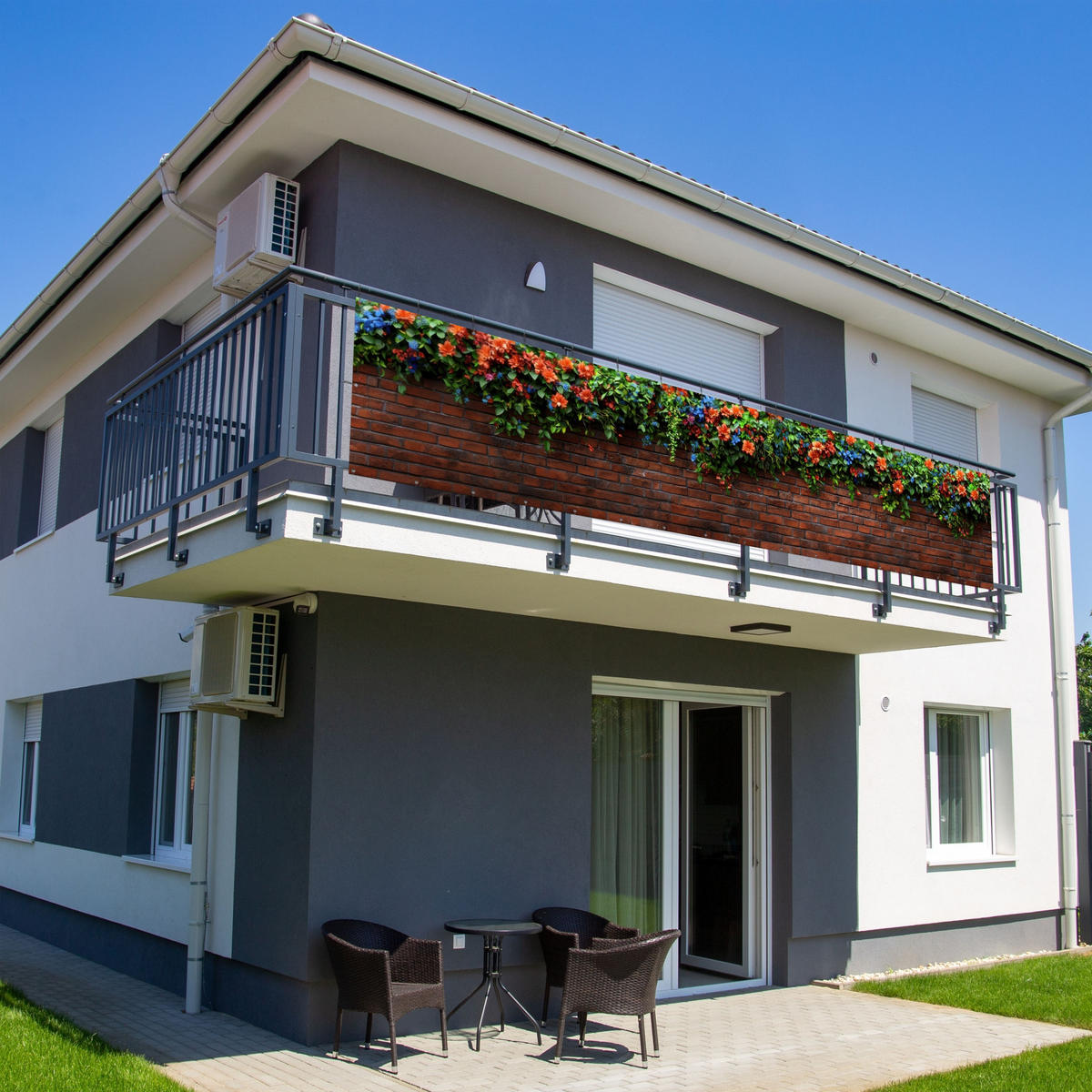 BALKON-SICHTSCHUTZ Blumen - Wand - Grün - Orange - Rotbraun, Kunststoff (500/110cm) - MuchoWow
