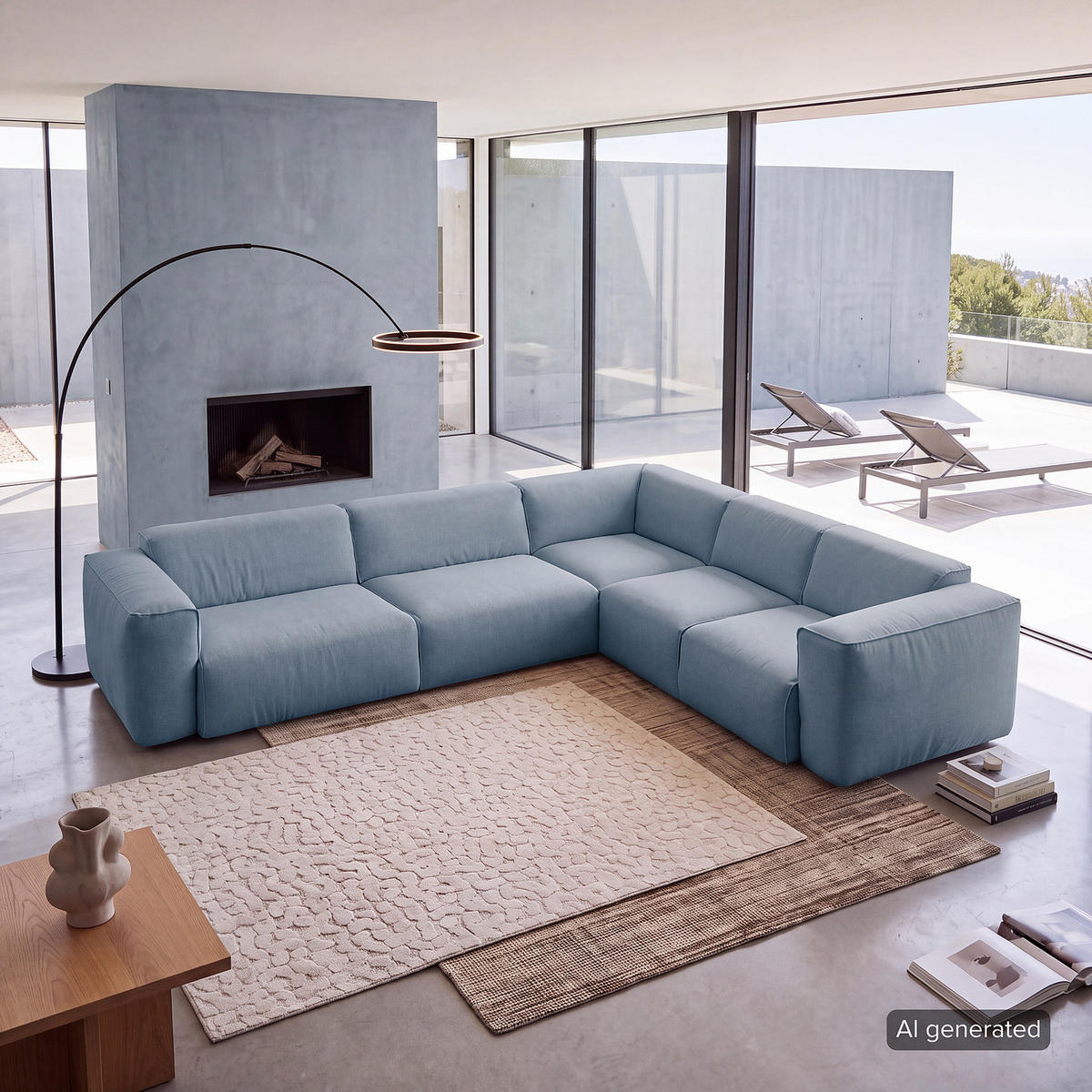 ECKSOFA mit Rundecke - Blaugrau/Schwarz, Kunststoff/Textil (325/260cm) - home24