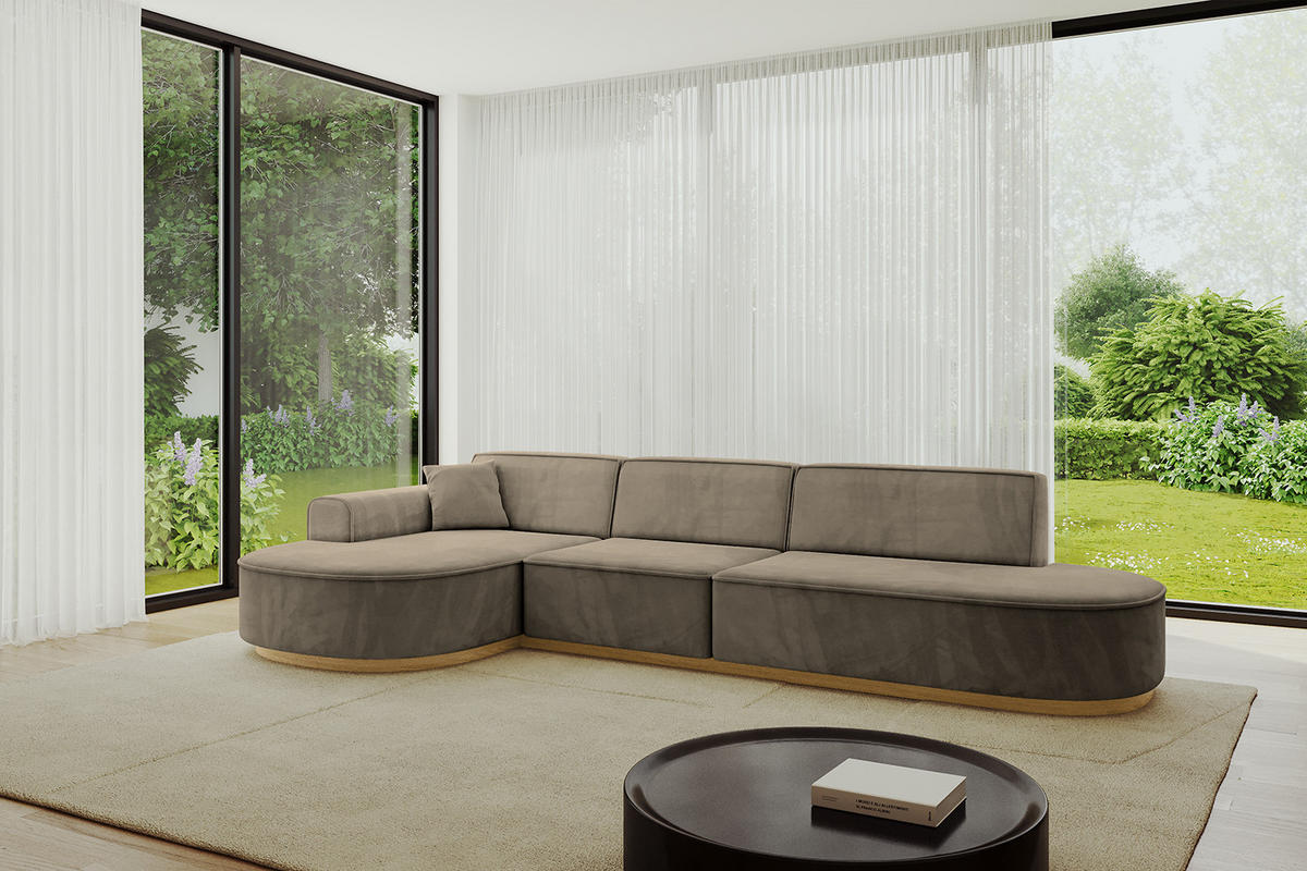 ECKSOFA Ottomane Links MARI-L2-v2 - 328x171x83 cm Dunkelbraun Velours - Dunkelbraun, Holzwerkstoff/Textil (328/171cm) - ALTDECOR