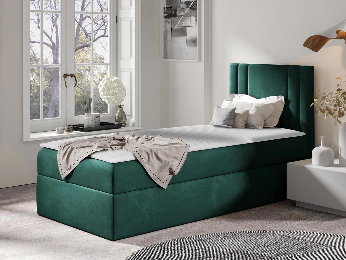 BOXBETT Carmen Mini, Seite zum Öffnen des Bettkastens: Rechts - Türkis, Holz (90/200cm) - MIRJAN24