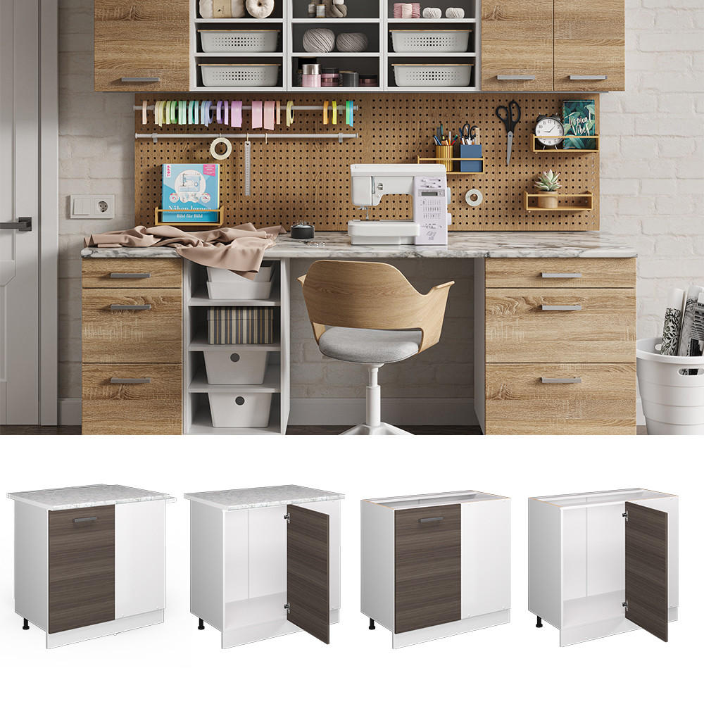 ECKSCHRANK FÜR HAUSRAT R-Line Grau 86 cm mit Tür, mit Arbeitsplatte - Weiß/Grau, Holzwerkstoff (86/81.6/60cm) - Vicco
