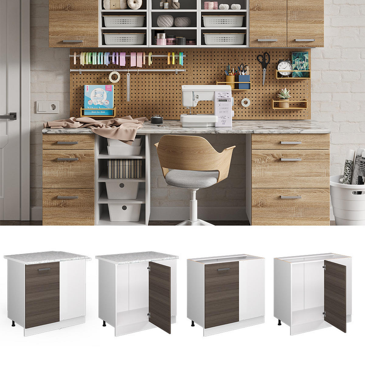 ECKSCHRANK FÜR HAUSRAT R-Line Grau 86 cm mit Tür, mit Arbeitsplatte - Weiß/Grau, Holzwerkstoff (86/81.6/60cm) - Vicco