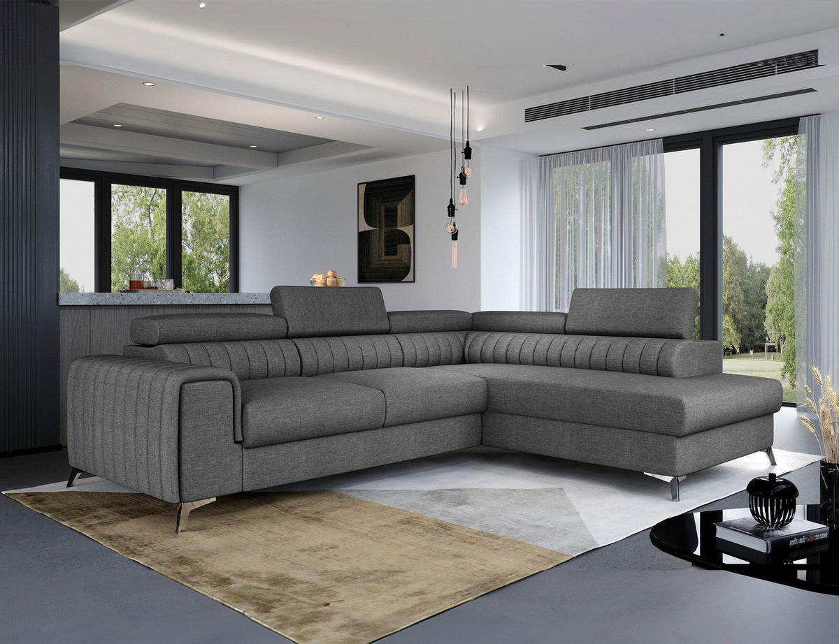ECKSOFA Laurence mit Schlaffunktion & Bettkasten – 278 x 205 cm, verstellbare Kopfstützen - Anthrazit, Kunststoff (278/205cm) - Wohnideebilder