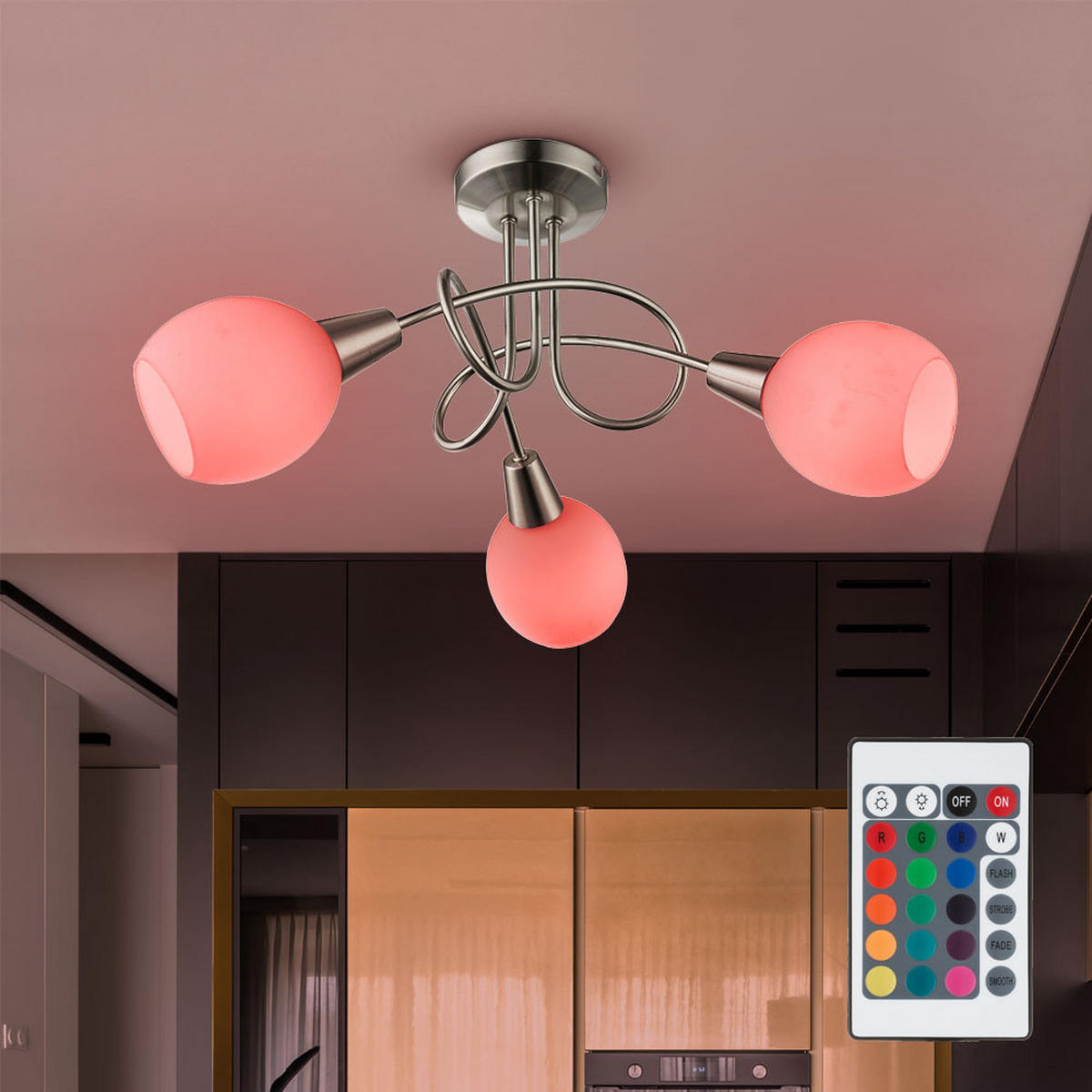 LED DECKENLEUCHTE Weiß mit Fernbedienung - Weiß, Glas (40.5/40.5/25.5cm) - Globo Lighting