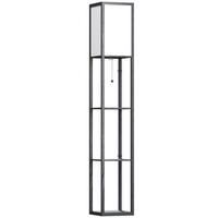 STEHLEUCHTE Beleuchtung E27 bis 40W mit 3 Regalen für Wohn-/Schlafzimmer Holz - Schwarz, Textil (26/26/160cm) - HOMCOM