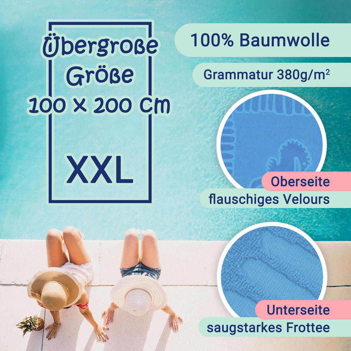 STRANDTUCH, 100x200 cm, 100% Baumwolle - Pastellblau, Textil (100/200cm) - Zollner