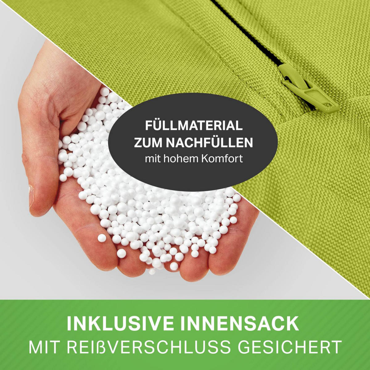 KINDER-SITZSACK 70x100cm - 70 Liter - Grün, Textil (70/10/100cm) - Green Bean