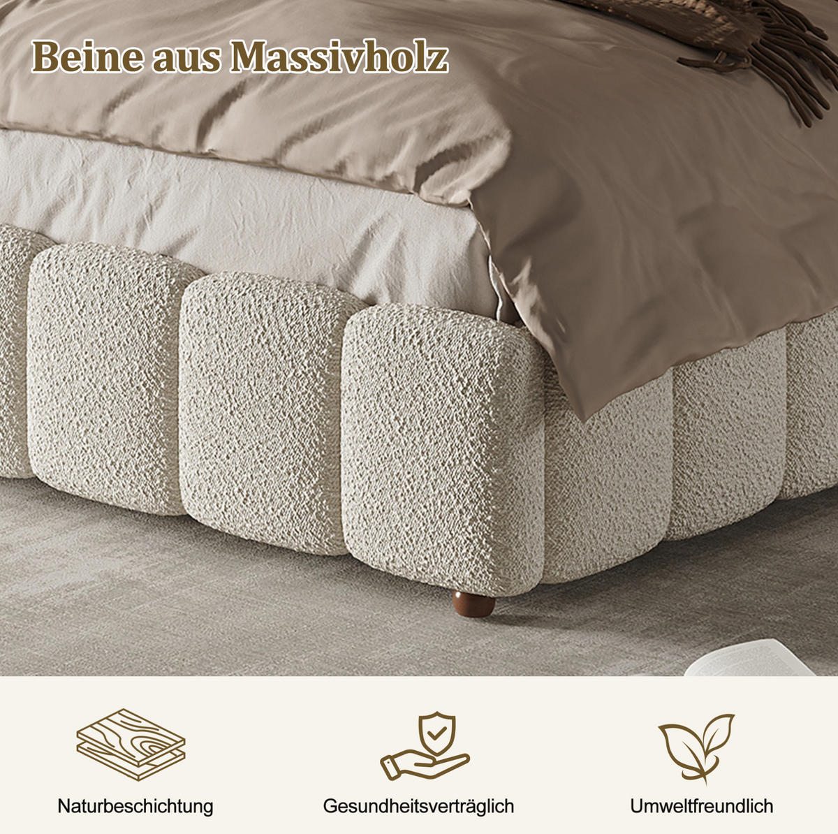 BETT mit Bettkasten Bouclé Weiß - Weiß, Metall (160/200cm) - Meubliv