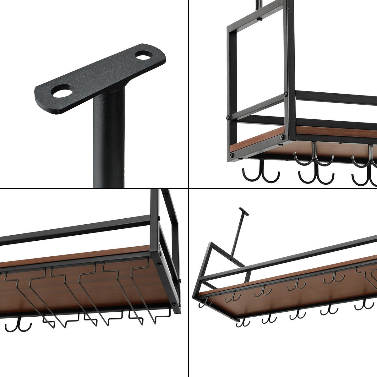 VINNÝ REGÁL Borejle - černá/barva vlašského ořechu, kov/kompozitní dřevo (120/64.5/30cm) - [en.casa]