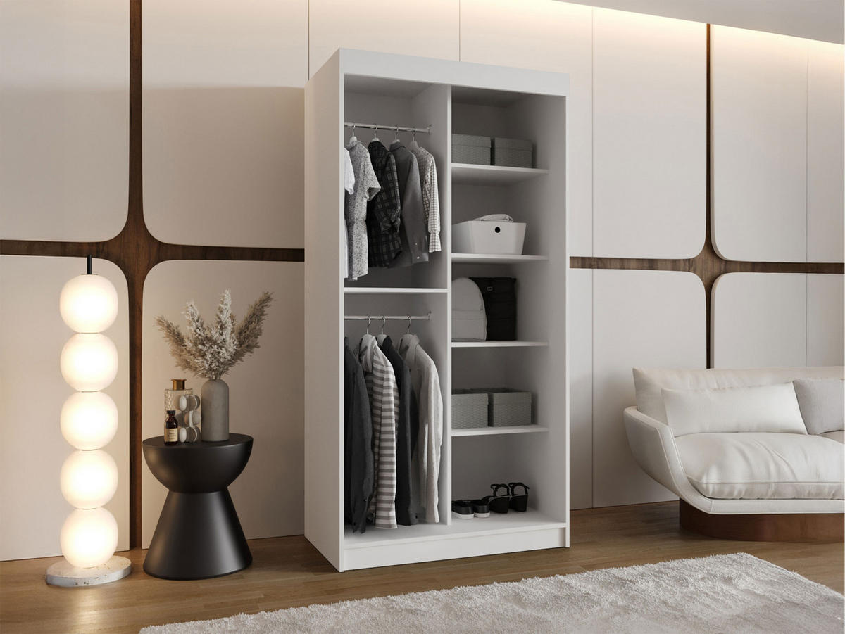 SCHWEBETÜRENSCHRANK Wika 100 cm - Silberfarben/Weiß, Holzwerkstoff/Kunststoff (100/200/62cm) - MIRJAN24