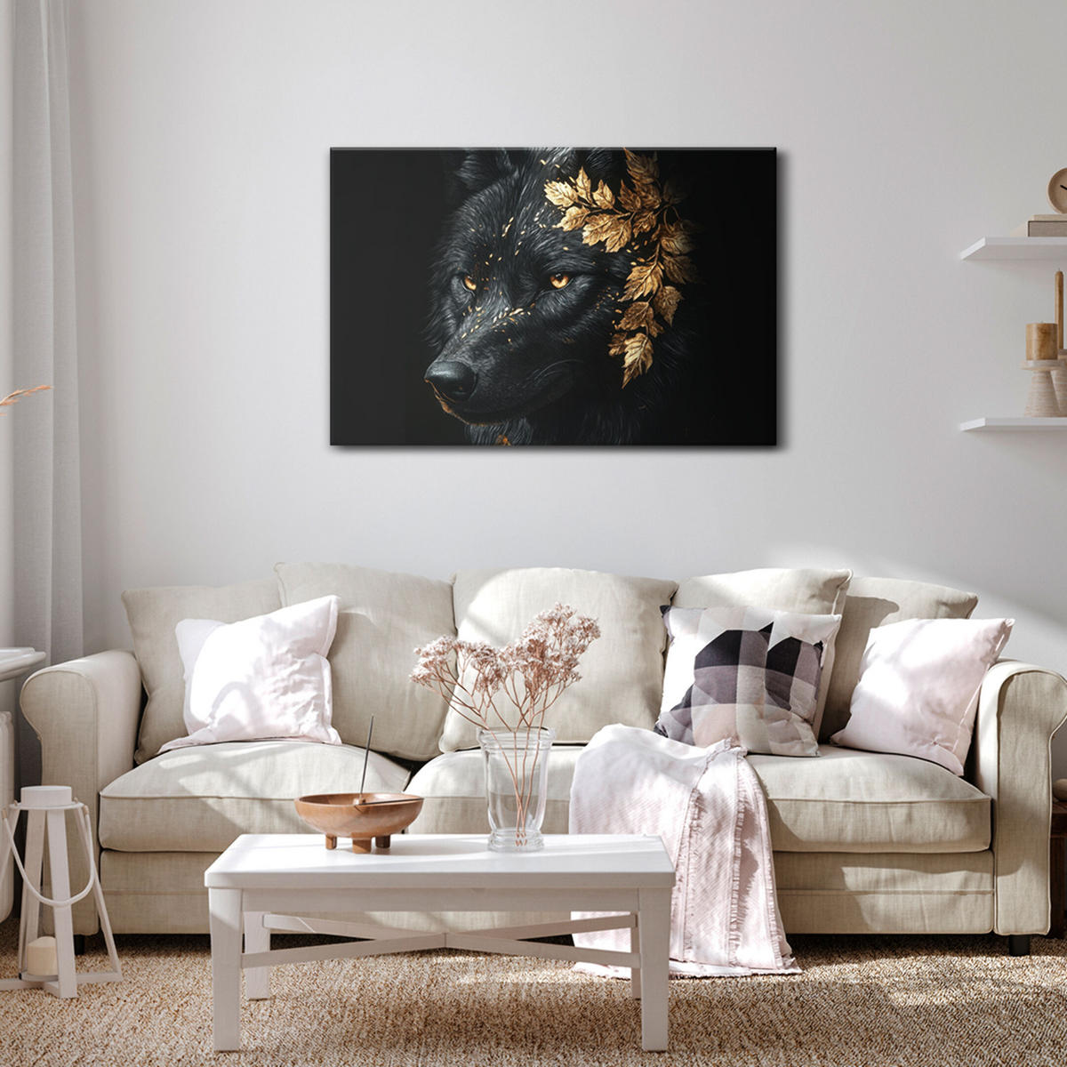 LEINWANDBILD Wolf 120x80 cm - Schwarz, Holz (120/80cm) - LUMASOUL