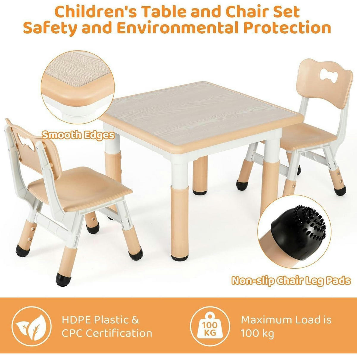 KINDERTISCH mit 2 Stühlen Set höhenverstellbar Gelb - Multicolor, Kunststoff (60/60/60cm)
