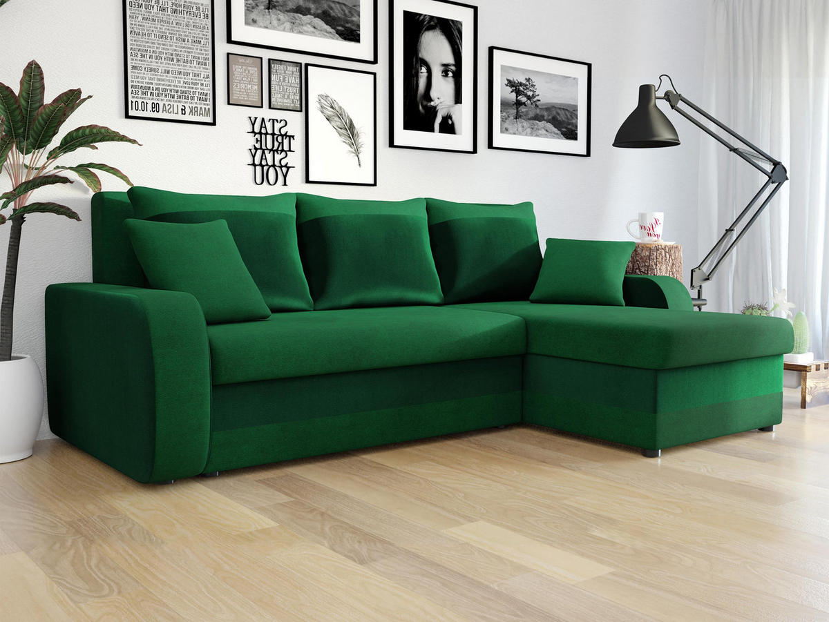 ECKSOFA Kris Lux - Smaragdgrün/Schwarz, Holz/Kunststoff (238/147cm) - MIRJAN24
