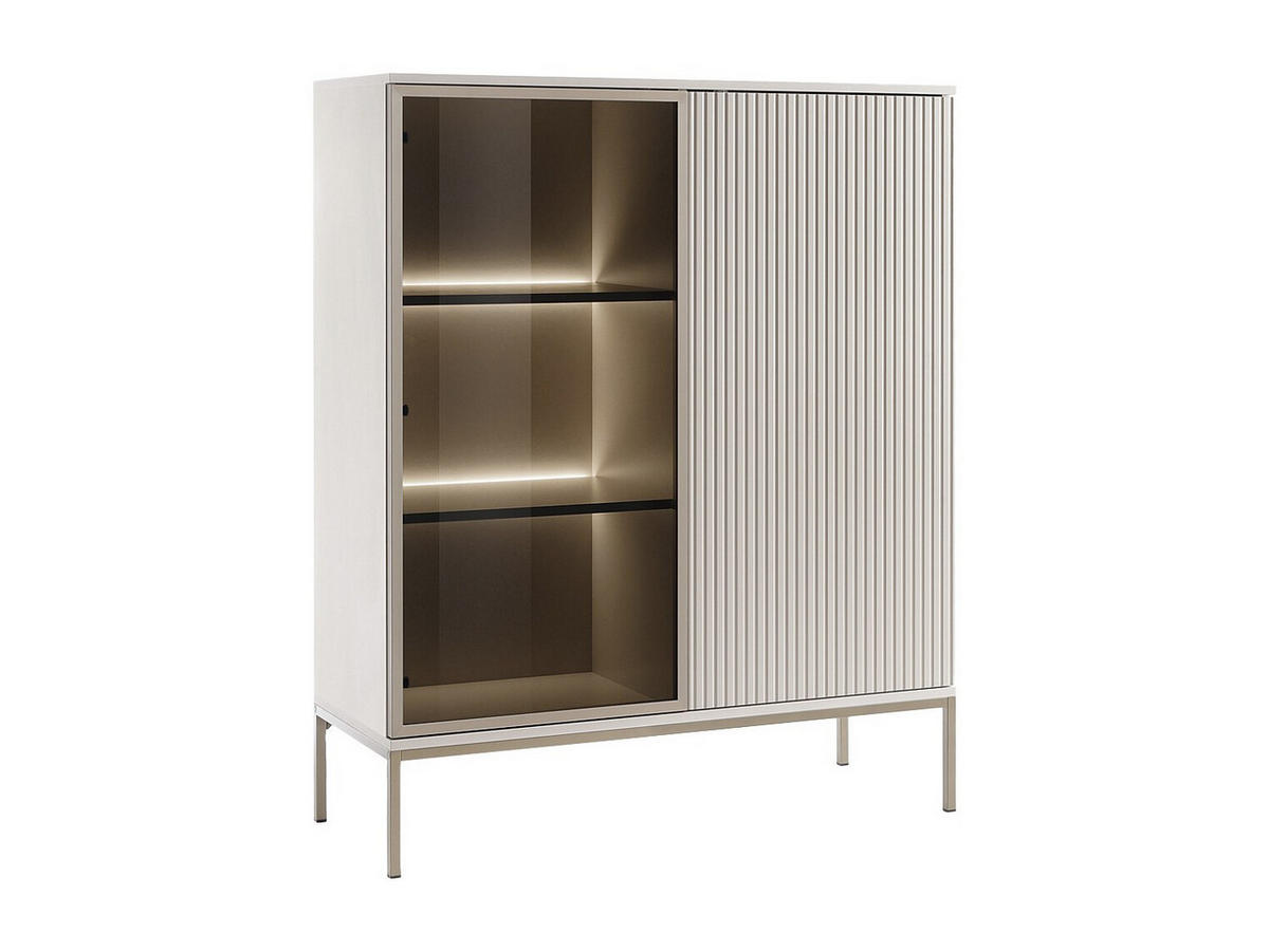 VITRINENSCHRANK - 2 Türen - mit LED-Beleuchtung - MDF & Rauchglas - Beige & Schwarz - OVILA - Beige, Glas (103.5/125.5/39cm) - Vente-Unique