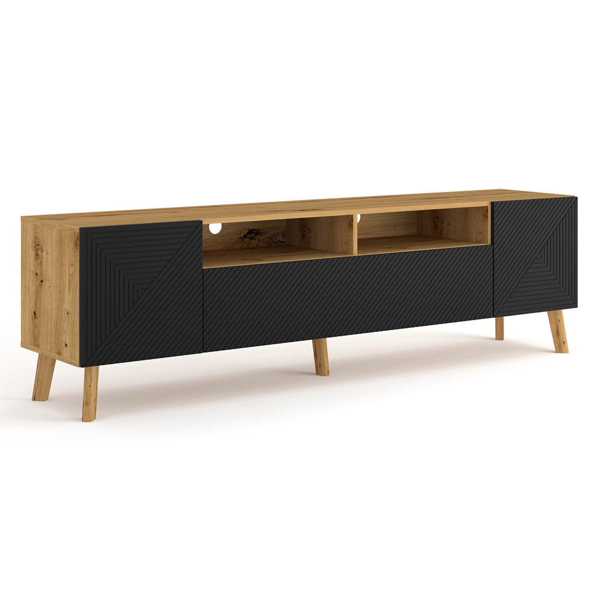 TV STOLÍK Nexa Drevo a čierna farba - čierna, kompozitné drevo (195/56/42cm) - Petits-meubles