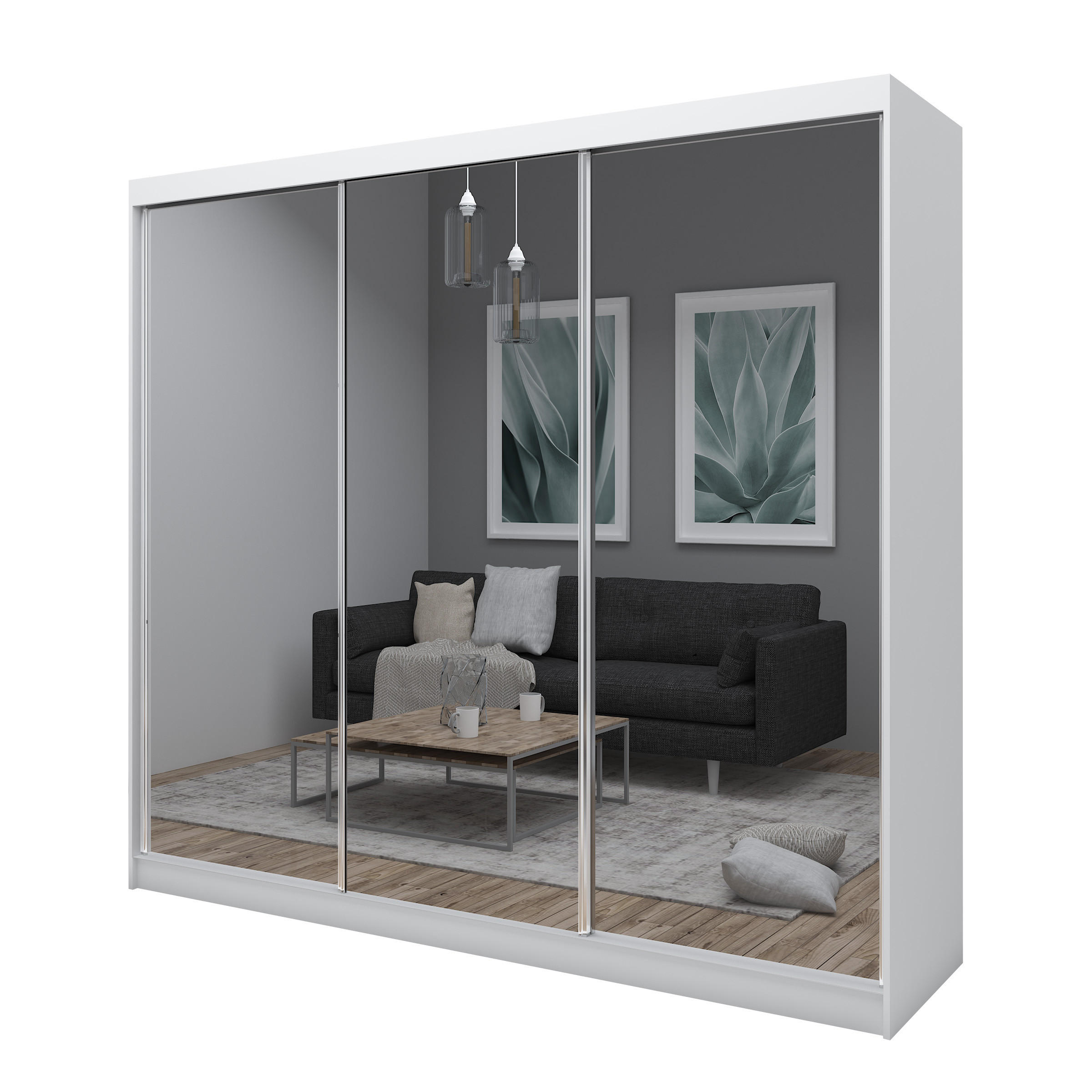 Masseno Schwebetürenschrank Weiß 240x216x61 cm