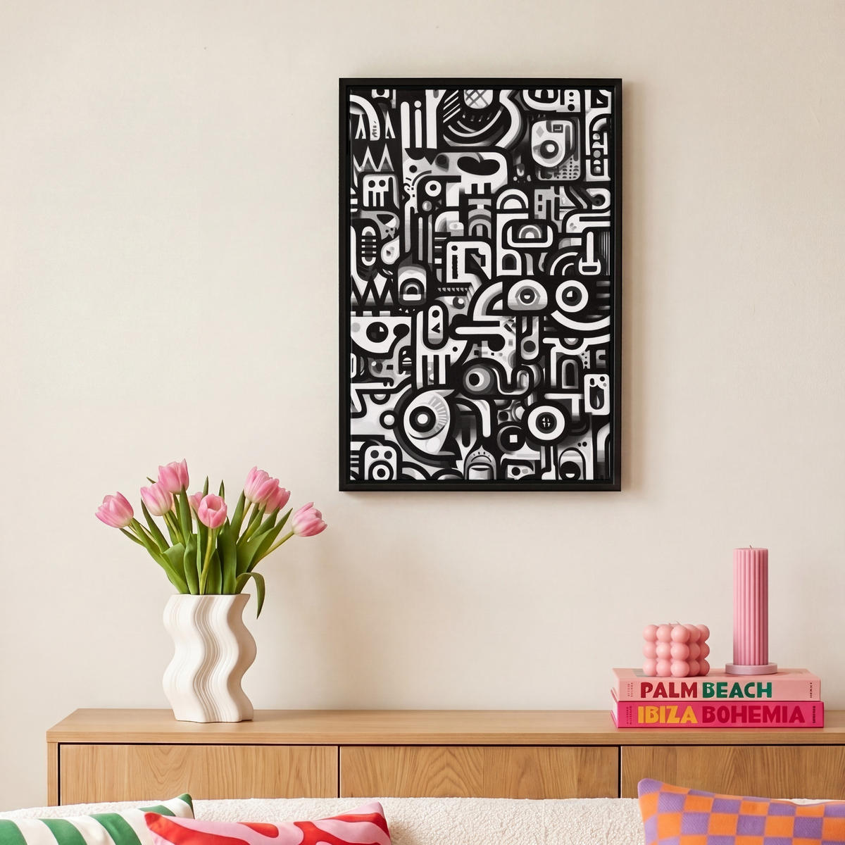 LEINWAND Bilder mit Rahmen - Symbole - Abstrakt - Grafik - Schwarz - 20x30 - Schwarz, Textil (20/30cm) - MuchoWow