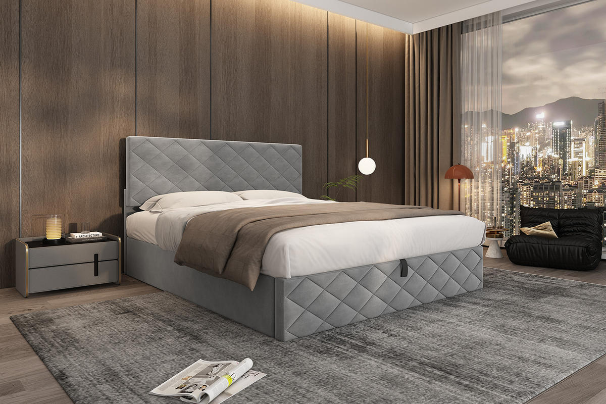 POLSTERBETT 140/200 cm grau aus Samt mit Stauraum - Grau, Textil (140/200cm) - OKMYHOME