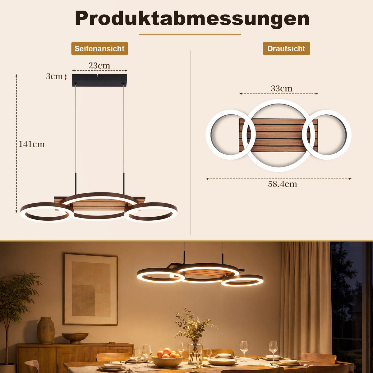 LED PENDELLEUCHTE Nythric 58/30/141 cm - Schwarz, Kunststoff/Metall (58/30/141cm) - ZMH