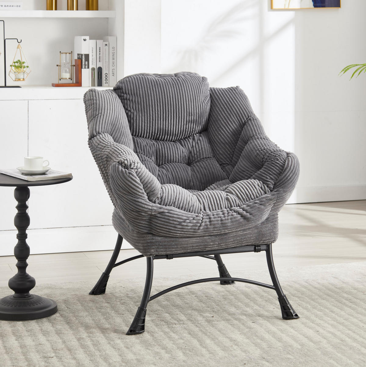 SESSELSET mit Hocker 69,9/64/95 cm in Grau mit Seitenfach und Stahlrahmen - Grau, Textil (69.9/95/64cm) - Flora Grace