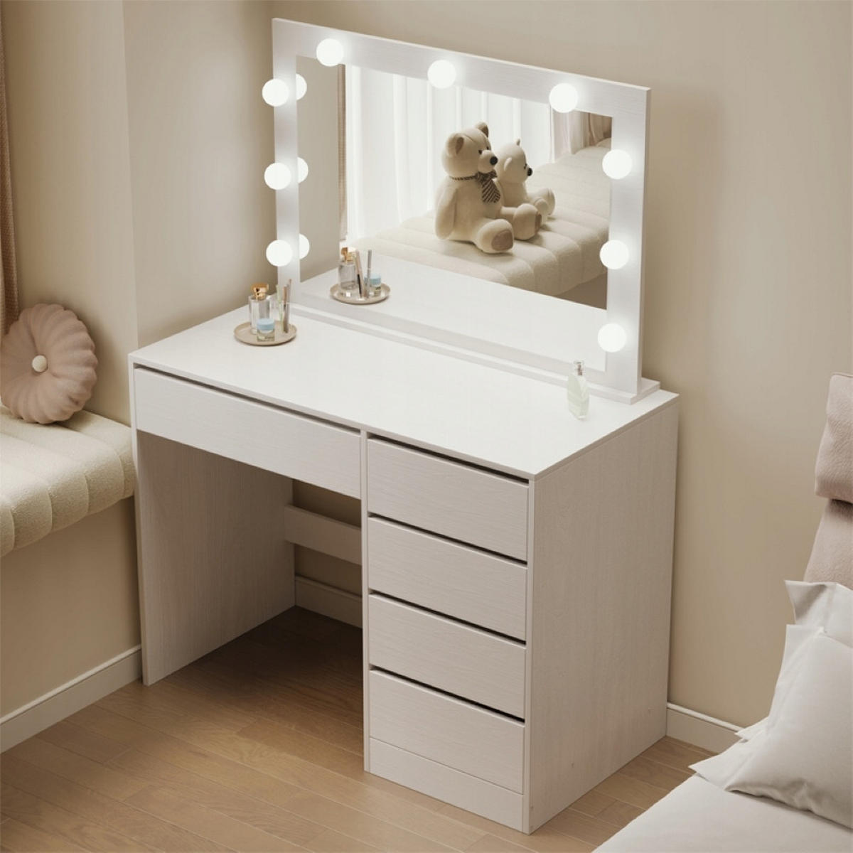 KOSMETIKTISCH weiß 142x100x50 cm - Weiß, Holzwerkstoff (100/142/50cm)