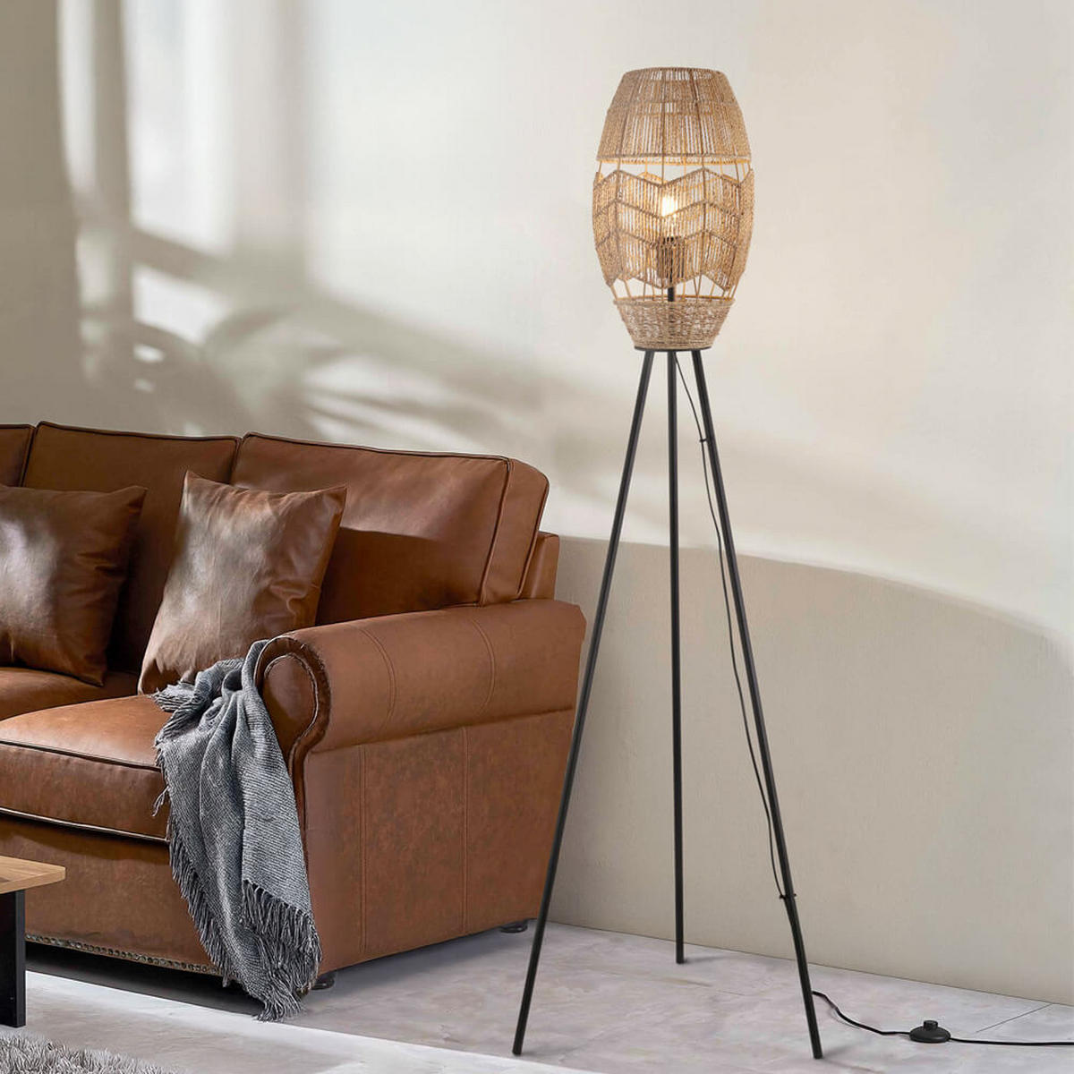 TRIPOD STEHLAMPE KIKO - Natur, Tripod Stehlampe - Naturfarben, Textil (40/46/154.5cm) - Home Deluxe