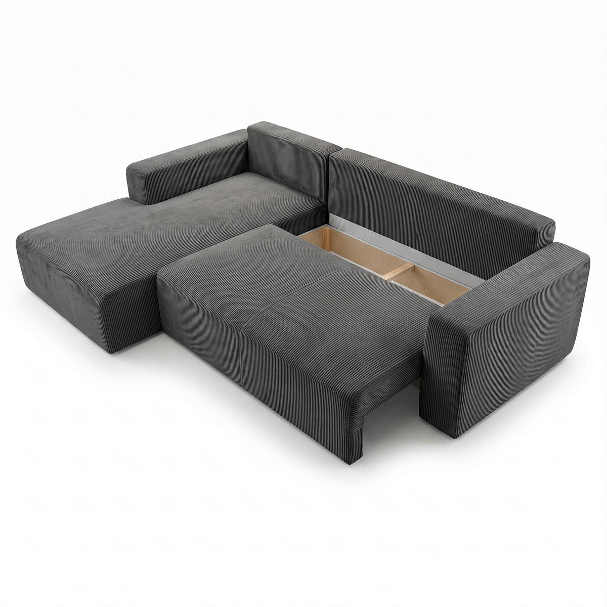 ECKSOFA PULA CORD GRAU L - Links - Schwarz/Grau, Kunststoff/Textil (187/279cm) - Luxkor24