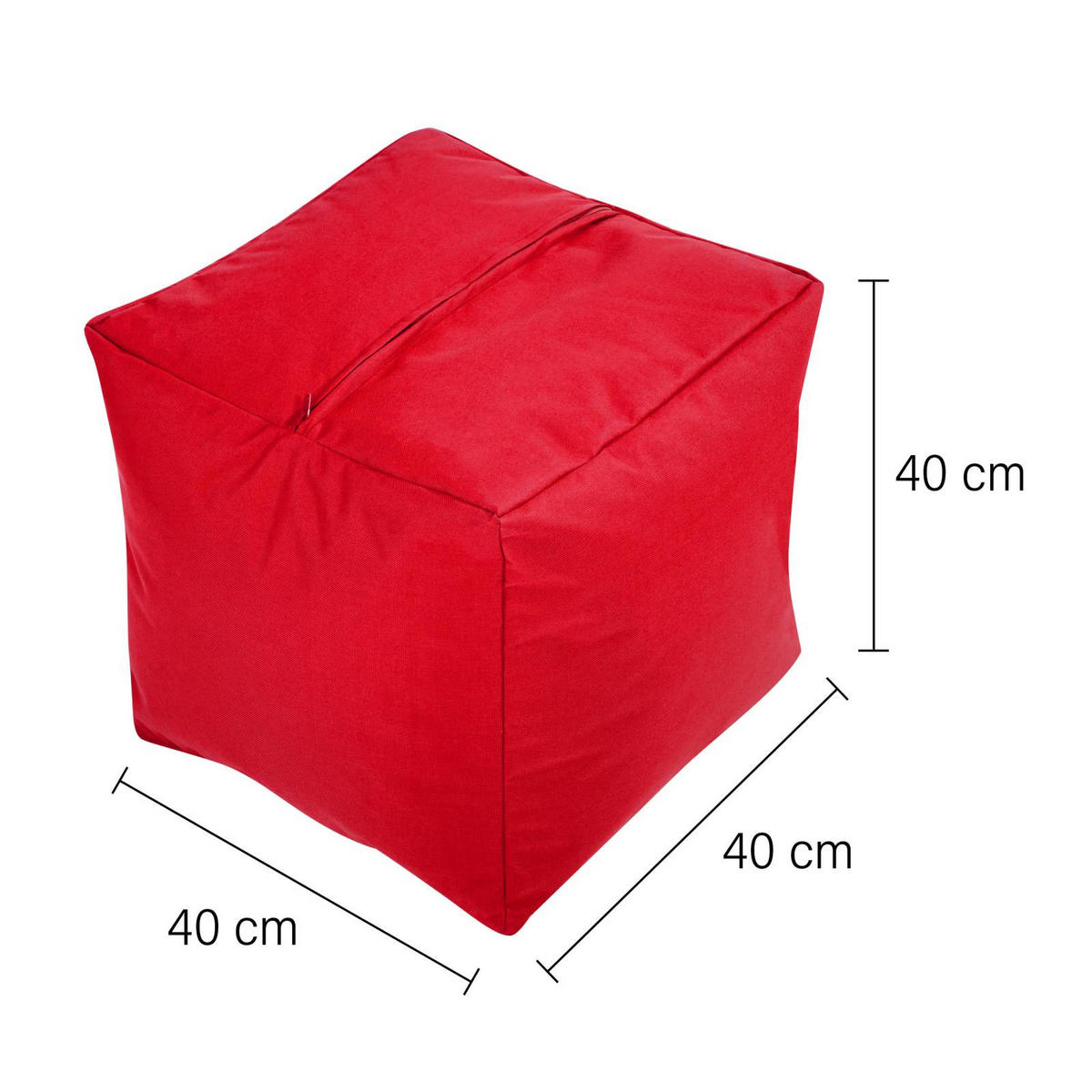 SITZSACK-HOCKER Pouf "Cube" 40x40x40cm - Rot, Textil (40/40/40cm) - Green Bean