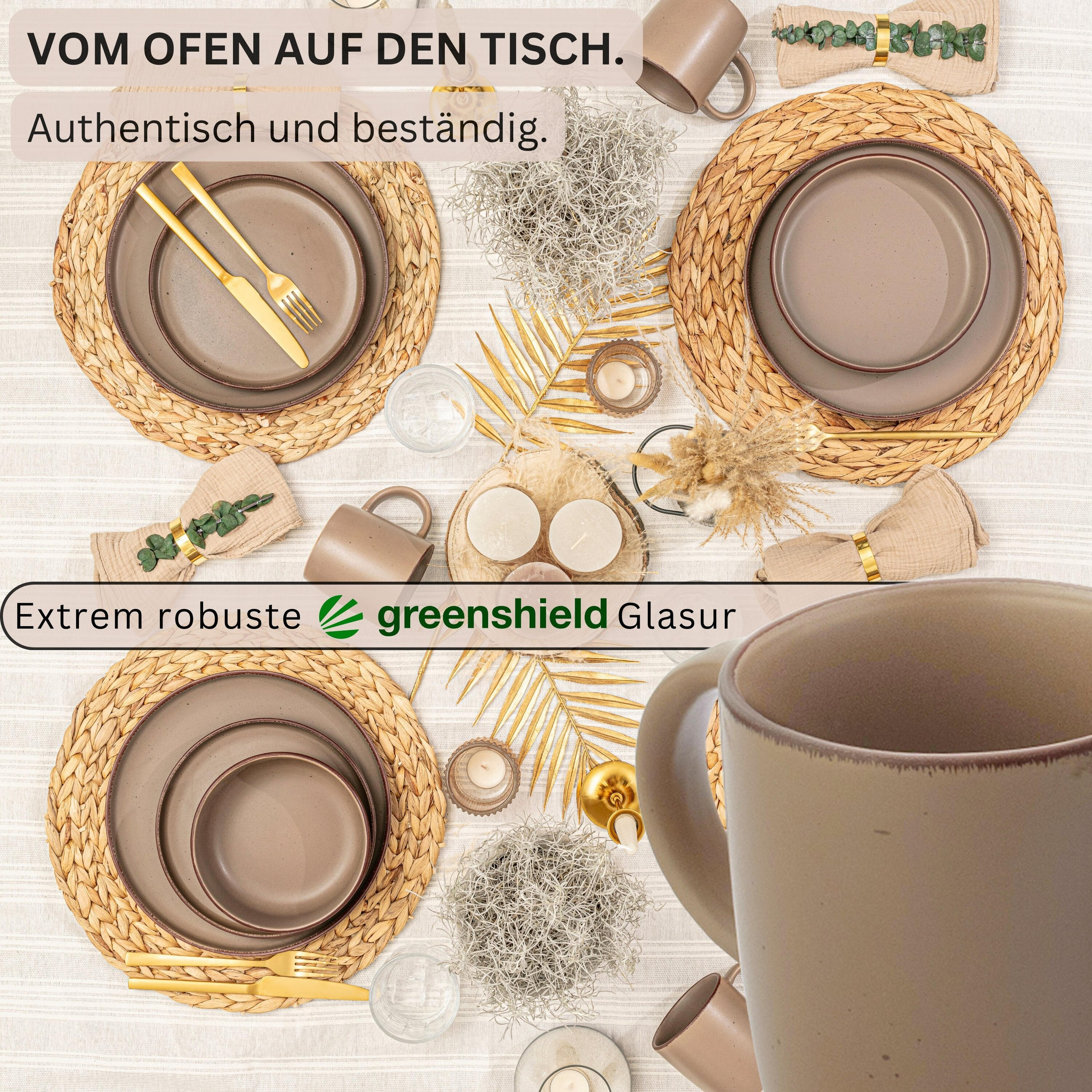 KAFFEEBECHER BOMBAY OAK - 4 teilig aus Steingut - Braun, Stein (0.8L) - Sänger
