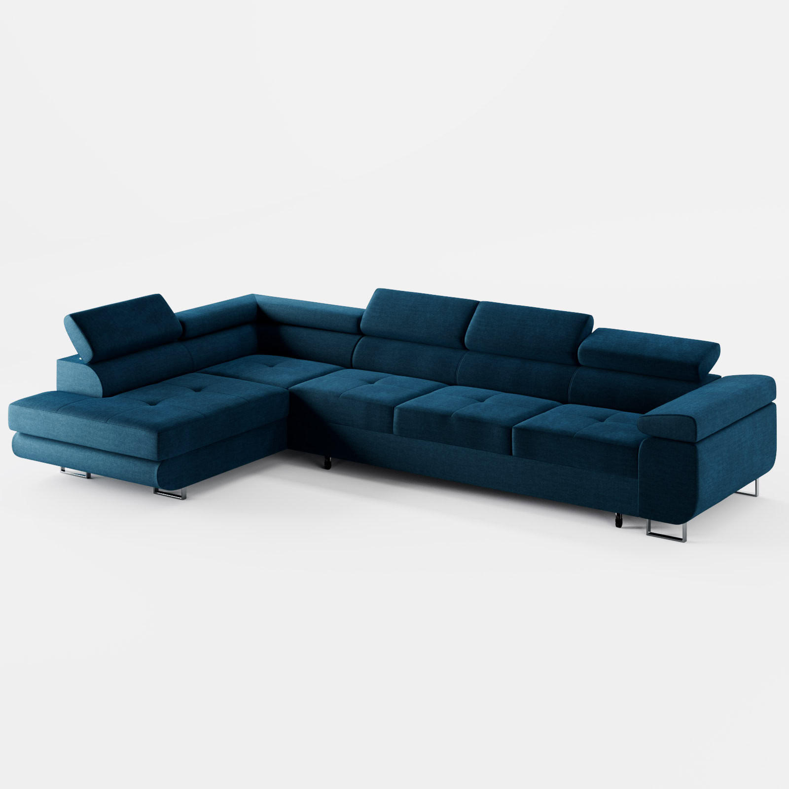 ECKSOFA VEMO NOVA Links Dunkelblau Velours-Stoff mit Schlaffunktion und Bettkasten - Dunkelblau, Textil (341/202cm) - Barchello