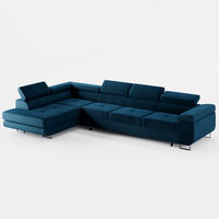 ECKSOFA VEMO NOVA Links Dunkelblau Velours-Stoff mit Schlaffunktion und Bettkasten - Dunkelblau, Textil (341/202cm) - Barchello