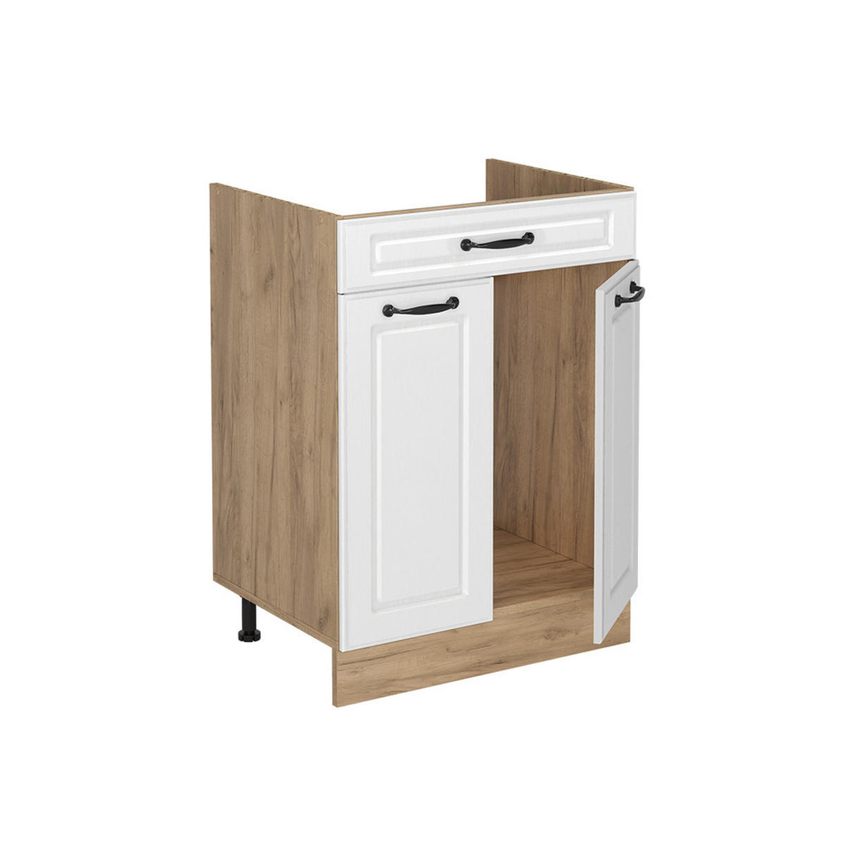 KÜCHENUNTERSCHRANK R-Line, Weiß Landhaus/Goldkraft Eiche, 60 cm mit Schublade Arbeitsplatte Marmor - Honigeiche/Weiß, Holzwerkstoff (60/81.6/60cm) - Vicco