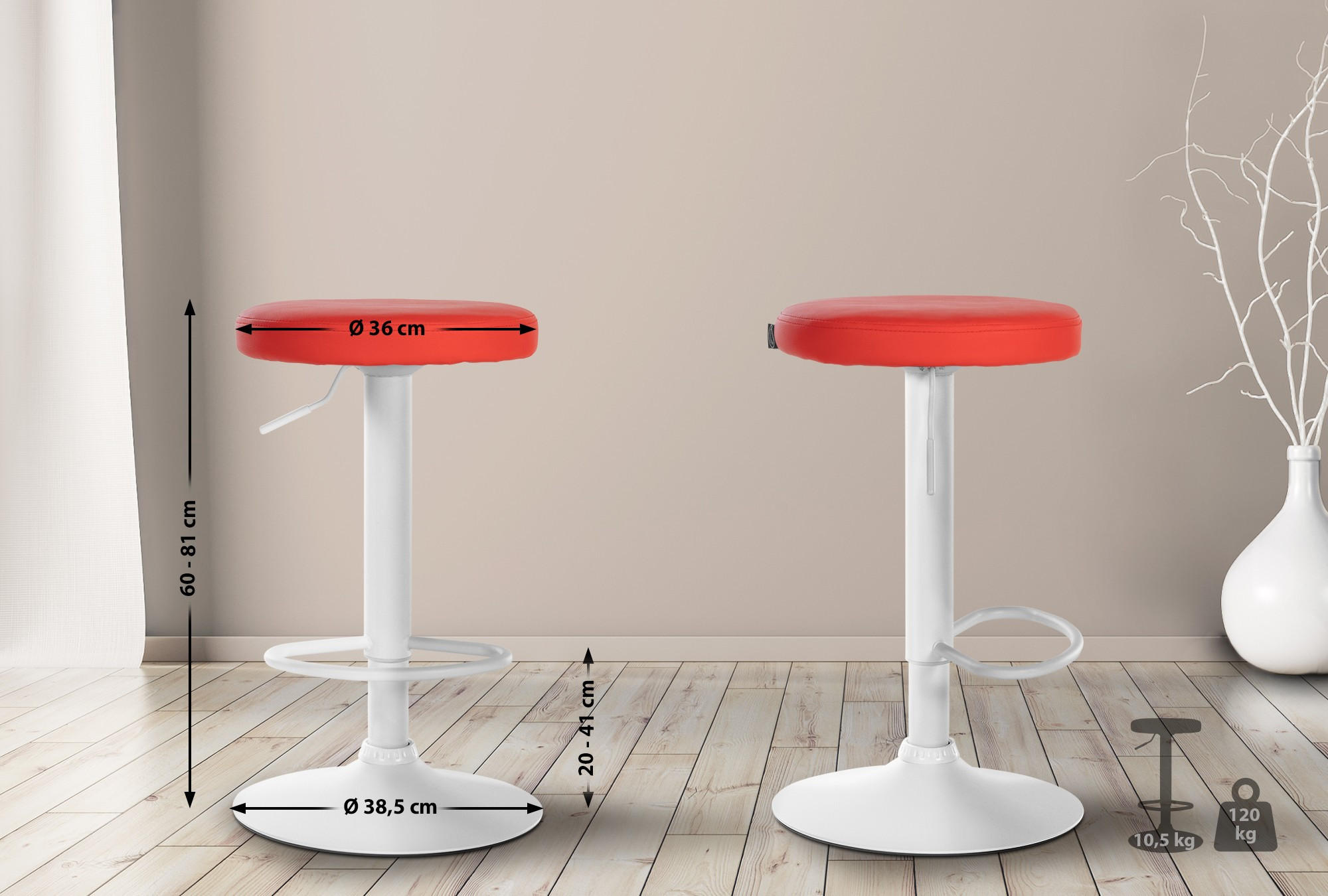 BARHOCKER Lederlook rot - Rot/Weiß, Textil/Metall (38.5/60/38.5cm) - CLP