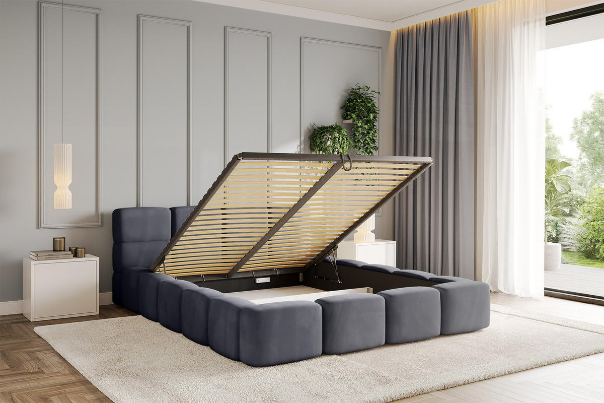 POLSTERBETT mit Bettkasten und Lattenrost, Bett mit Matratze H3/H4, Kopfteil, Boxbett, Doppelbett mit Stauraum - NATA-v1 200x200 Dunkelgrau - Dunkelgrau, Holzwerkstoff/Textil (200/200cm) - ALTDECOR
