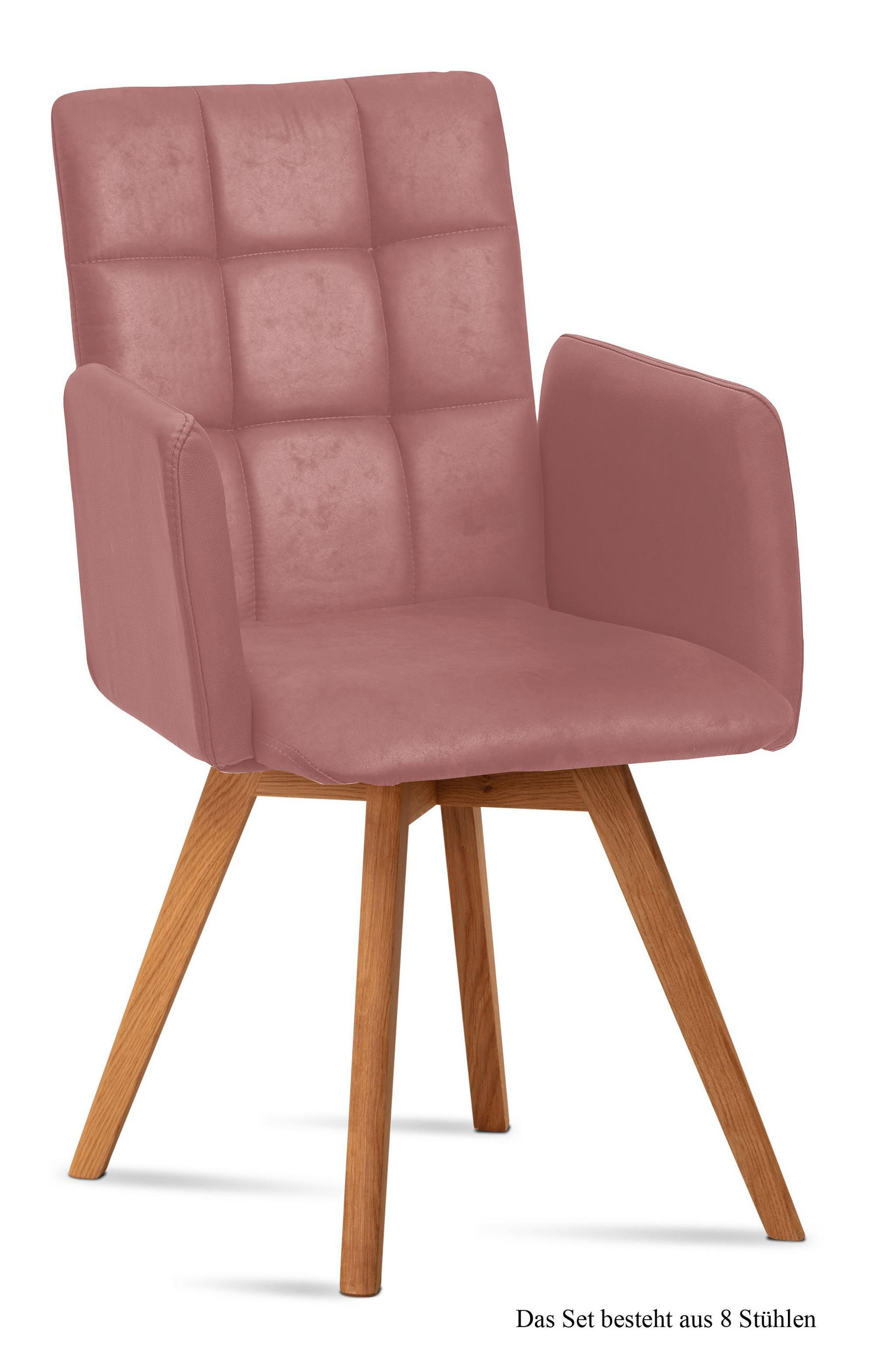 ARMLEHNSTUHL (8er-Set) Dione 52x91x60 Eiche geölt/Rosewood - Eichefarben/Dunkelrosa, Kunststoff (60/91/52cm) - 58aufmkessel
