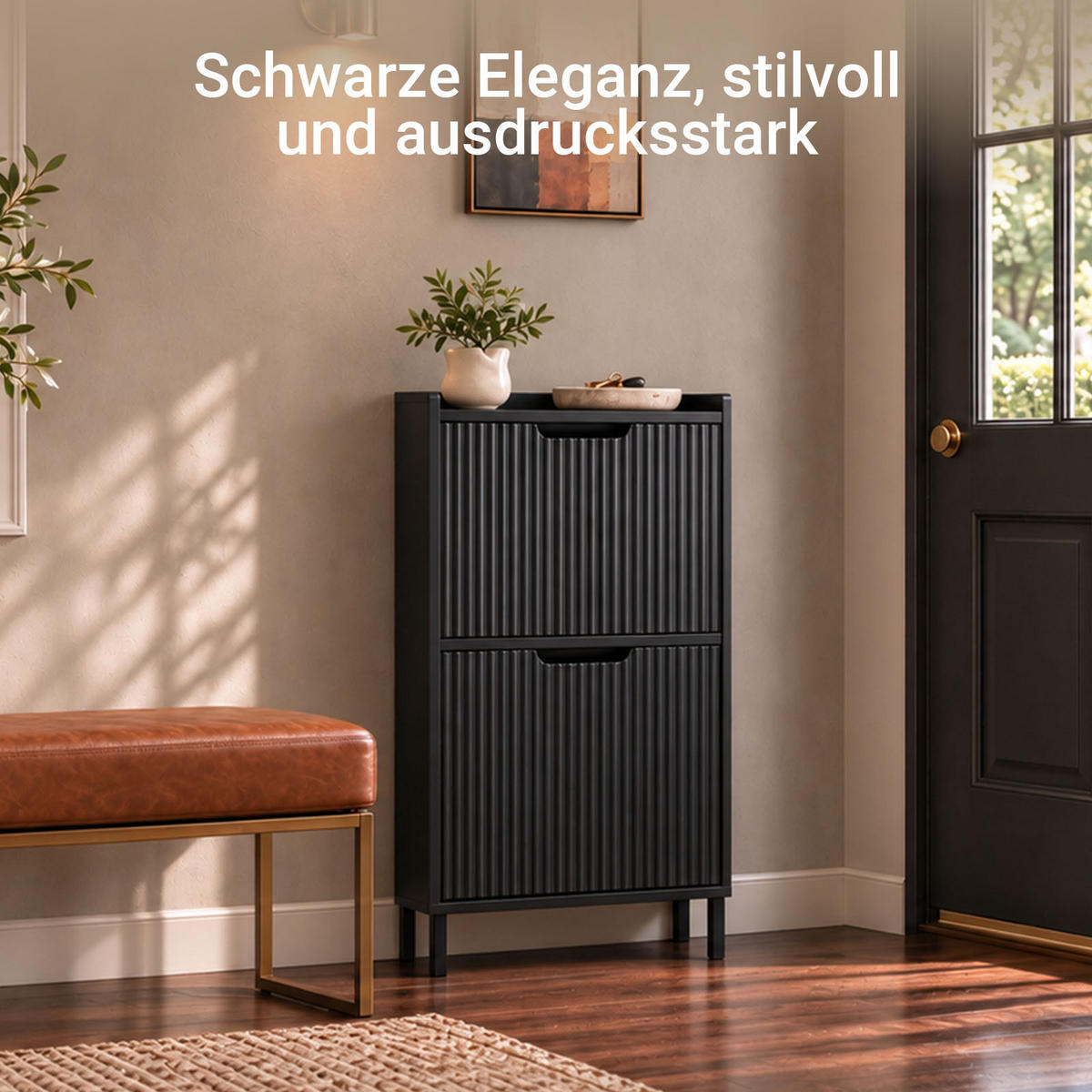 COMODĂ de intrare cu două sertare tip pantofar - negru, compozit lemnos/metal (50/90/19cm) - SoBuy