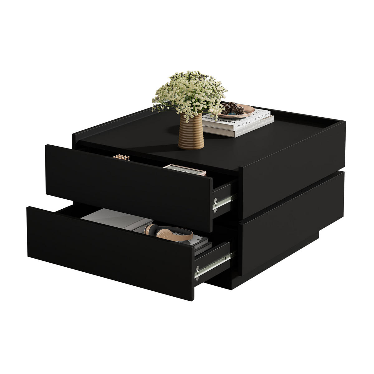 KONFERENČNÍ stolek 60/60/38 cm černý z dřevotřísky s otočnou deskou a úložným prostorem - černá, kompozitní dřevo (60/60/38cm) - OKWISH
