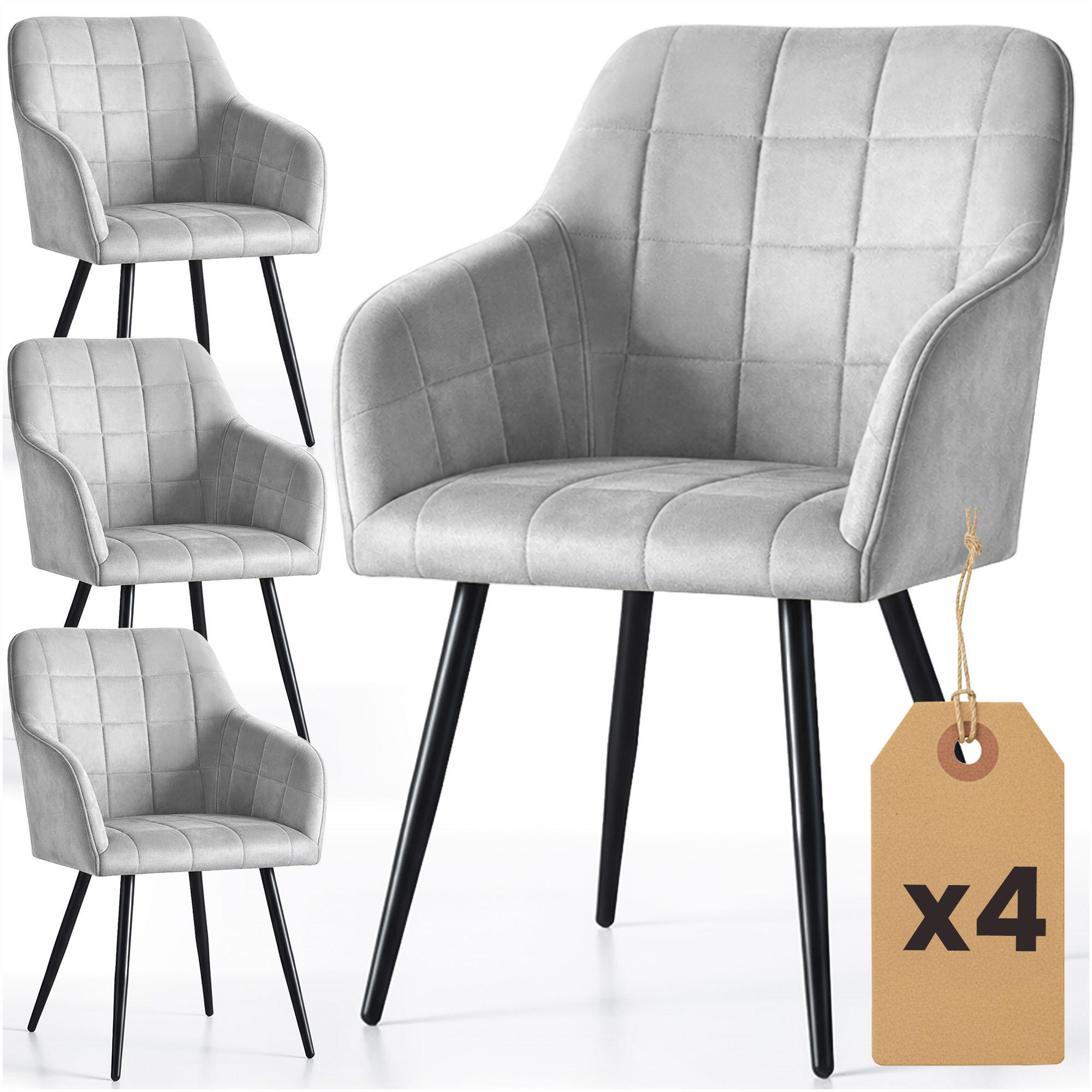 RAUMHIRSCH FURNITURE ČALOUNĚNÁ ŽIDLE, sada 4 ks, kovové nohy šedé 54/82/58