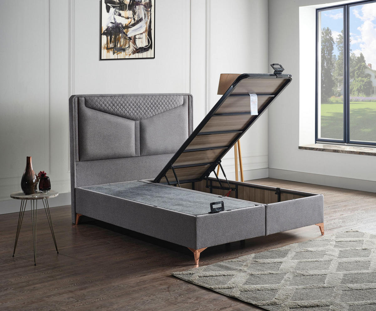 POLSTERBETT-SET Bronz 180x200 Grau - Bett inkl. Matratze - Grau, Metall (180/200cm) - Villa Möbel