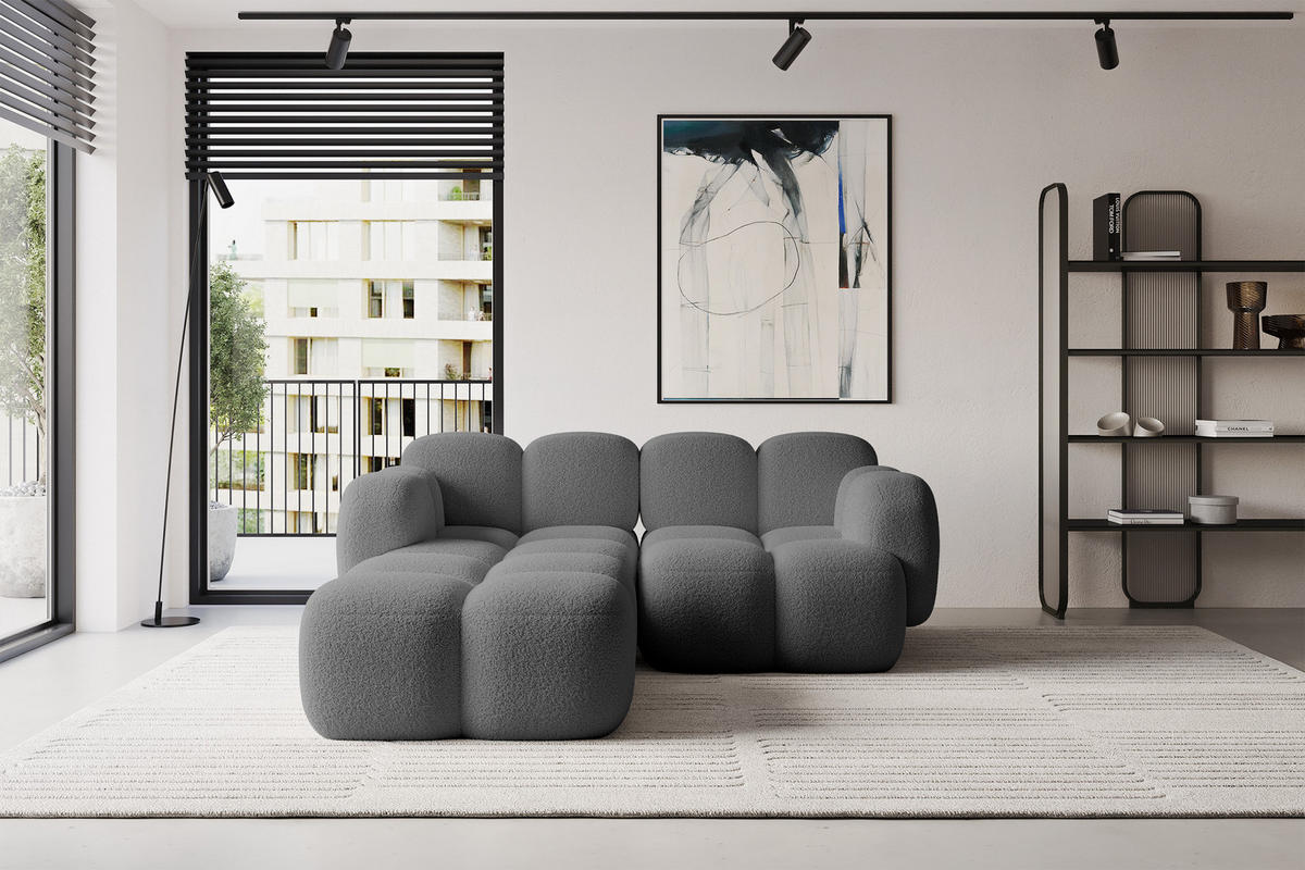 ECKSOFA modulares Sofa Links Miko-L1 214x205x75 Grau Bouclé - Chromfarben/Schwarz, Holzwerkstoff/Kunststoff (214/205cm) - ALTDECOR