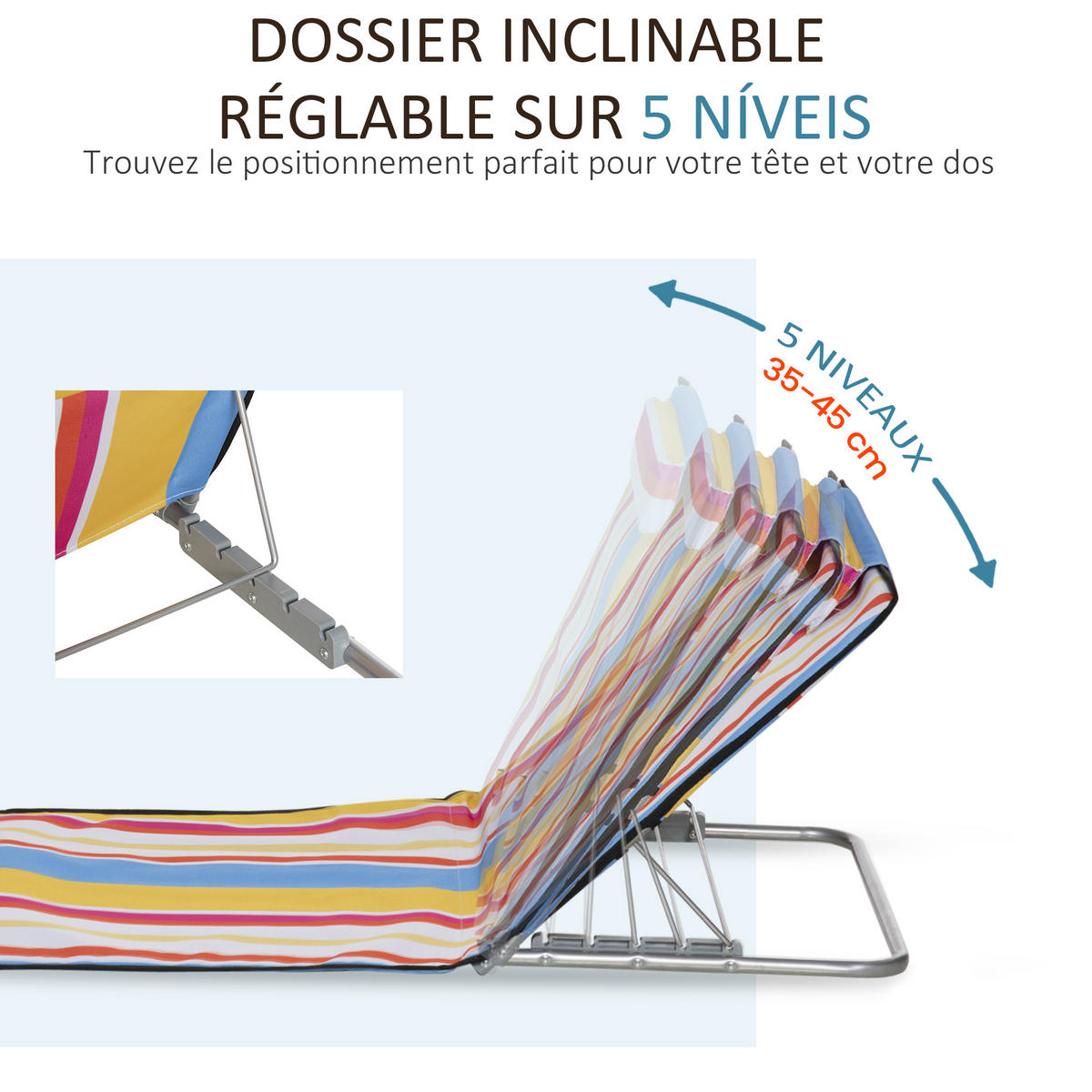 STRANDMATTE DE-15621 2er-Set, 5-fach verstellbare Rückenlehne - Multicolor, Metall (53/45/124cm) - ComfortXL