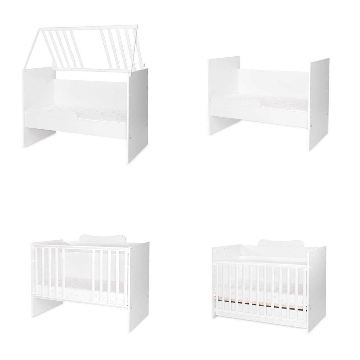 BABYBETT Multi weiß 190 x 82 cm, Wickelkommode, Hausbett, Jugendbett, Schreibtisch - Weiß, Holzwerkstoff (60/120cm) - Lorelli