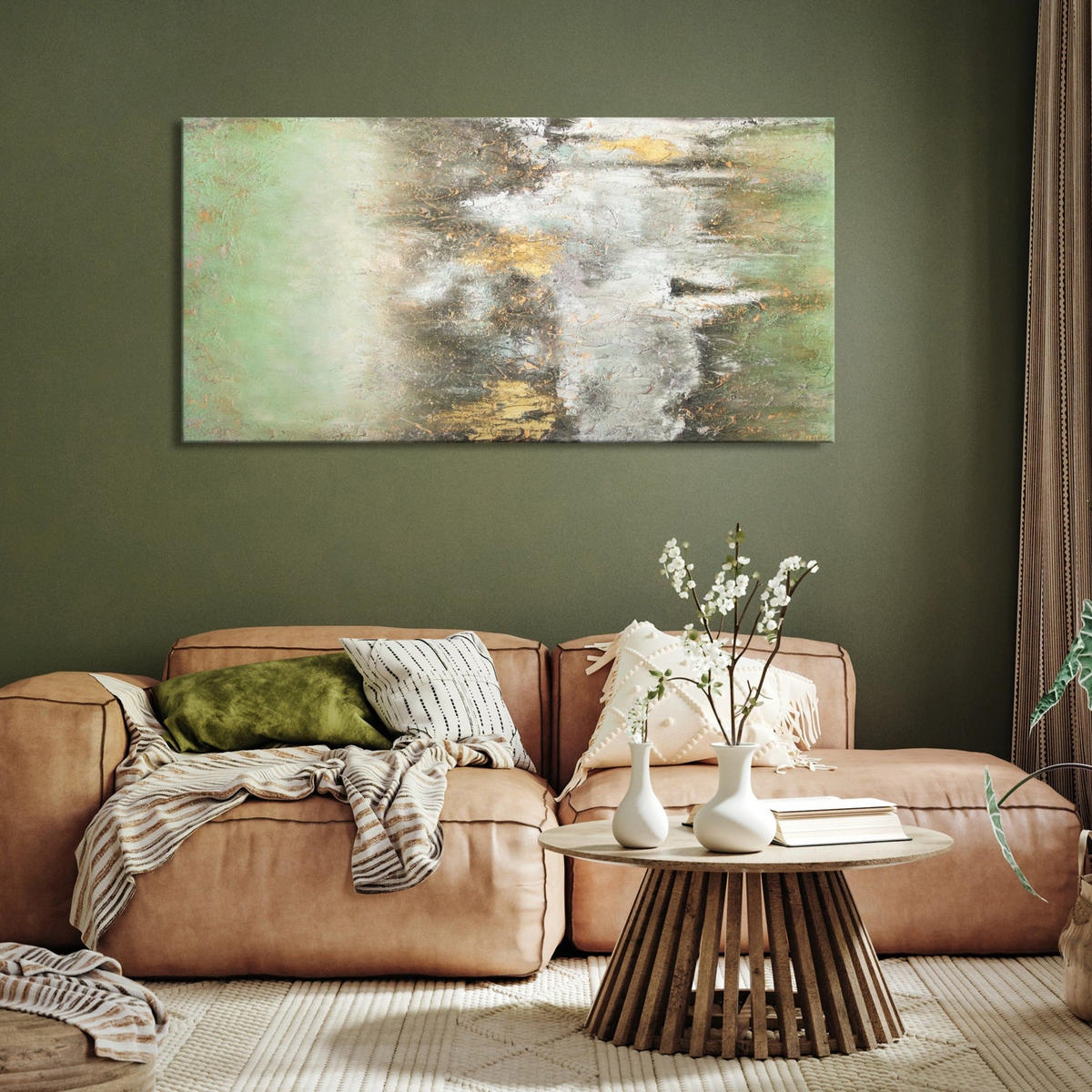 GEMÄLDE Ruhe vorm Sturm auf Keilrahmen 160x80 cm - Grün, Holz (160/80cm) - YS-art gallery