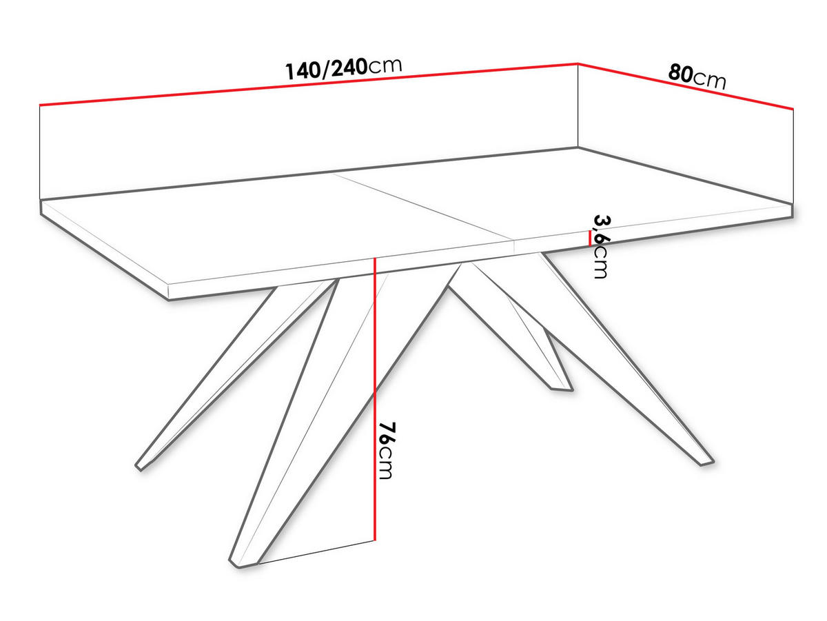TISCH Vento 100 Ausziehbar - Schwarz/Naturfarben, Holzwerkstoff/Metall (80/140/76cm) - MIRJAN24