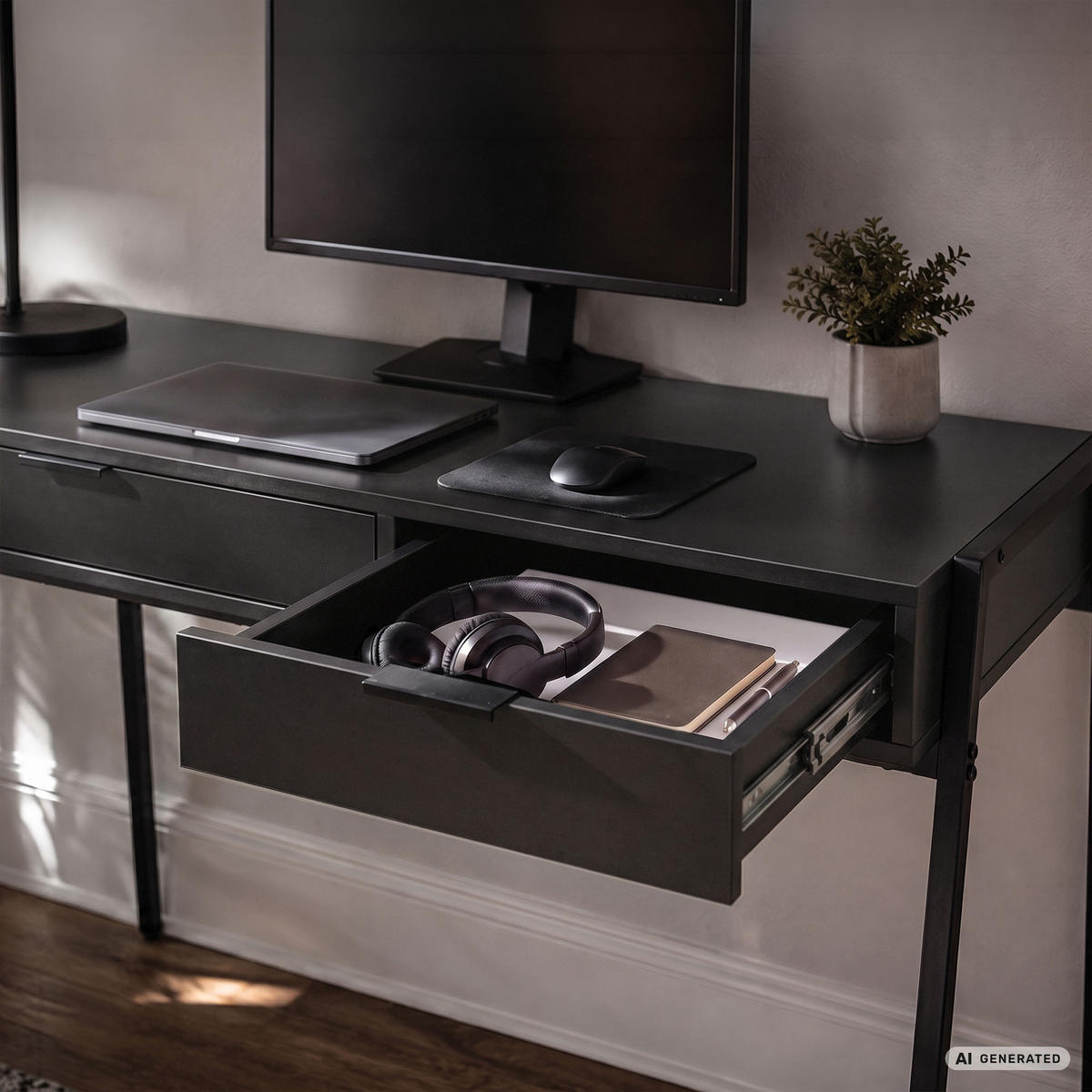 SCHREIBTISCH ZENTIA 100 cm Schwarz - Schwarz, Holzwerkstoff (100/45/80.5cm) - Akord